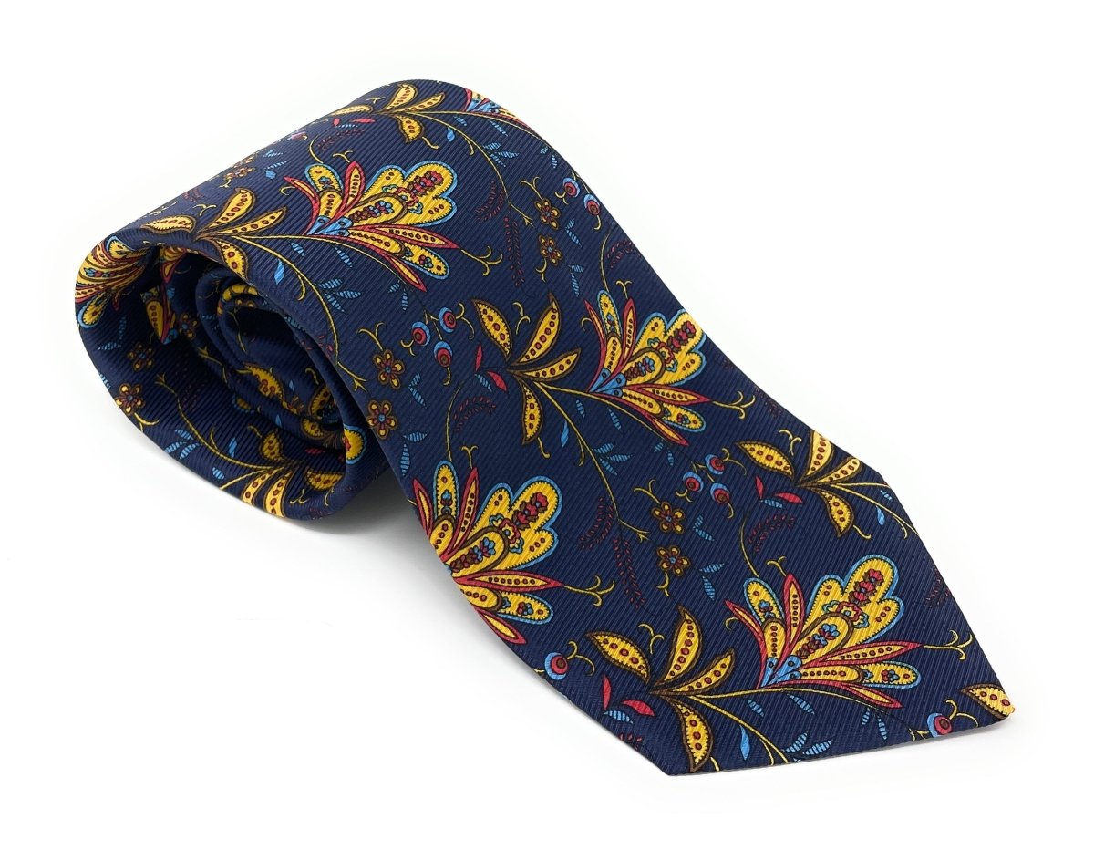 Jacquard Blue Floral Silk Tie Wide Vintage Tie Wilmok