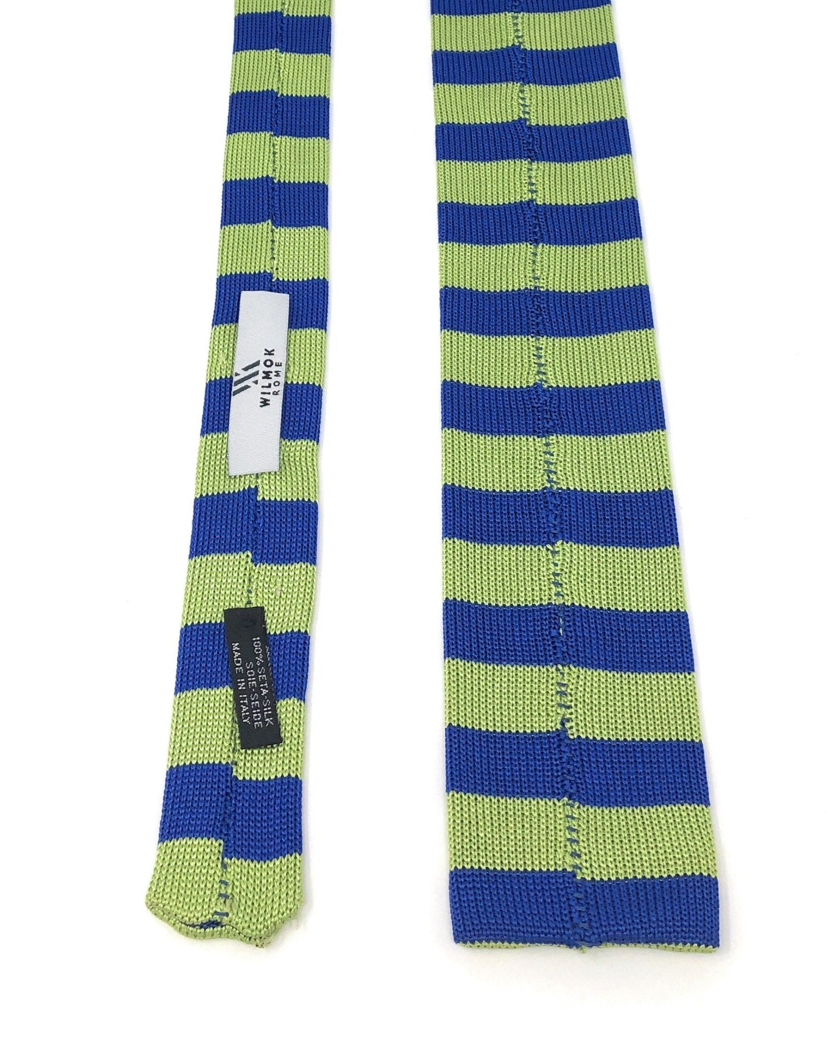 Knitted Handmade Italian Green-Blue Striped Tie – Wilmok