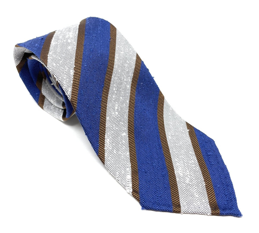 Red, Navy Blue & Gold Striped Silk Regimental Tie