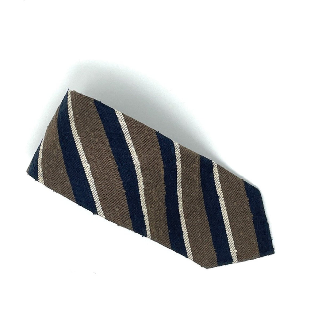 Shantung Striped Dark Red, Blue and White Silk Tie Untipped - Fort Belvedere