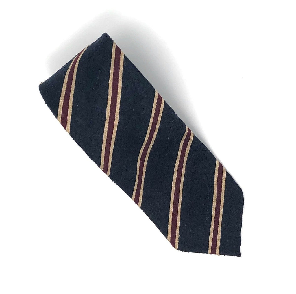 Shantung Striped Dark Red, Blue and White Silk Tie Untipped - Fort Belvedere
