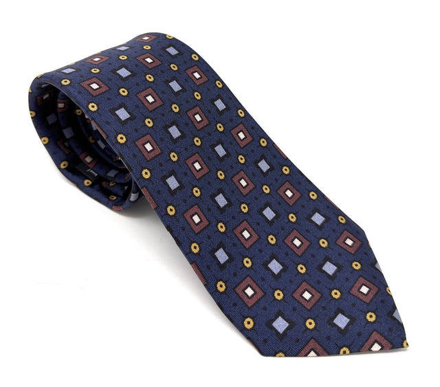 7 Fold Tie Blue with Abstract Pattern - Wilmok