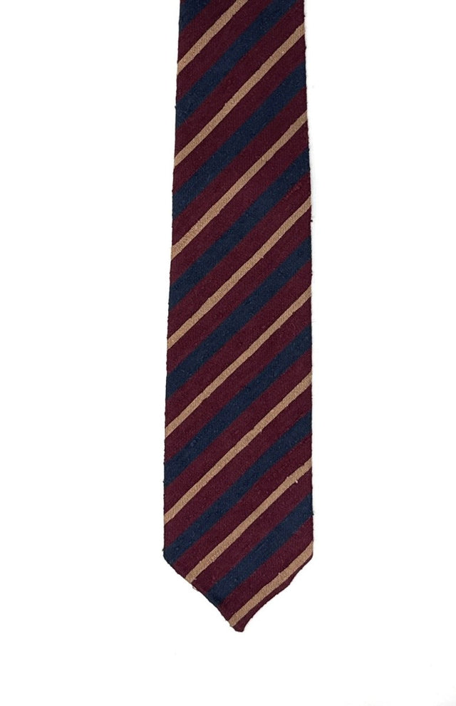 Burgundy Shantung Tie with Blue & Yellow Stripes - Wilmok