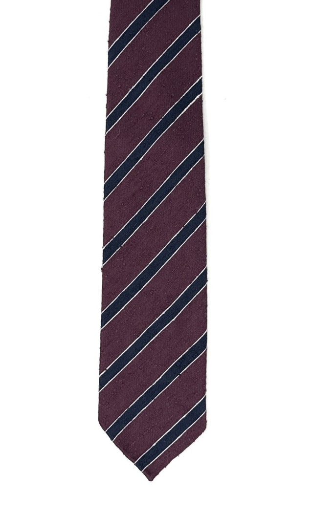 Regimental Shantung Tie - Wine with Navy Stripes - Wilmok