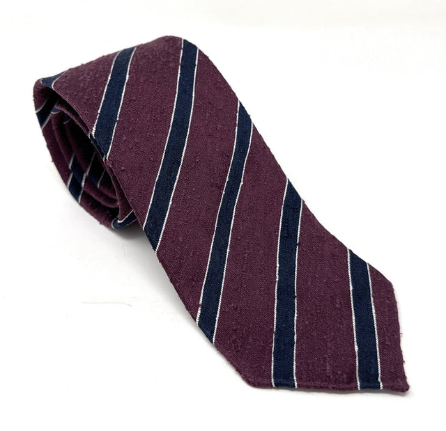 Regimental Shantung Tie - Wine with Navy Stripes - Wilmok