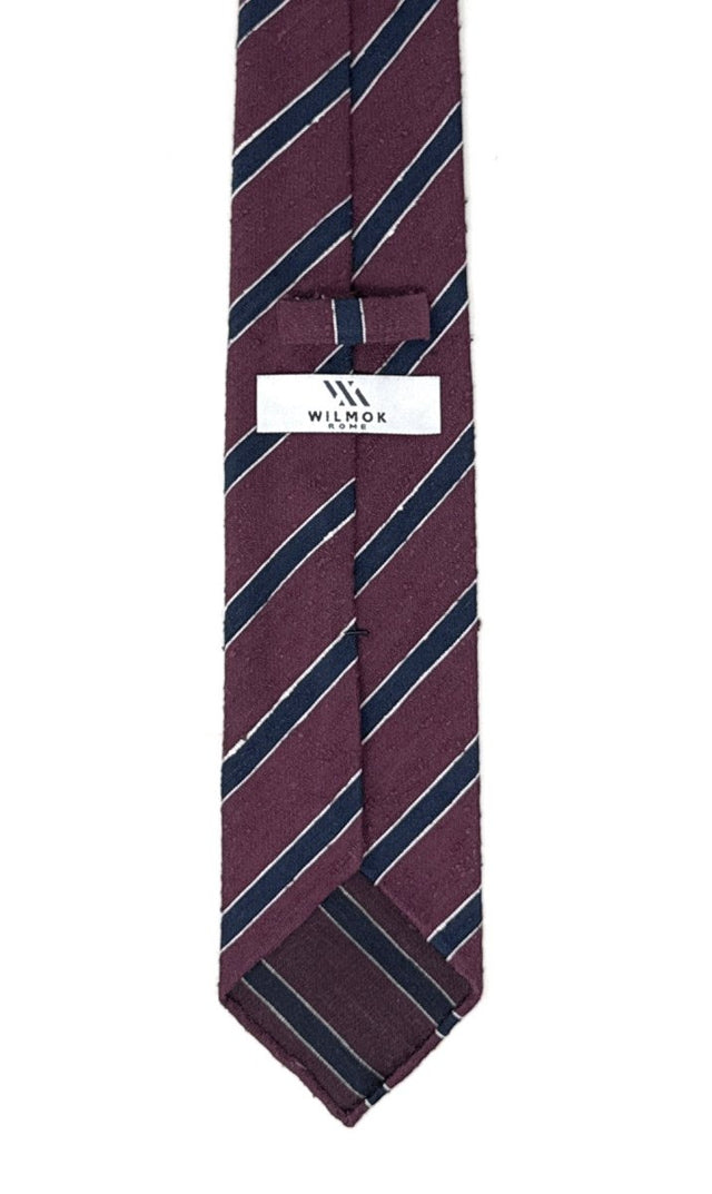 Regimental Shantung Tie - Wine with Navy Stripes - Wilmok