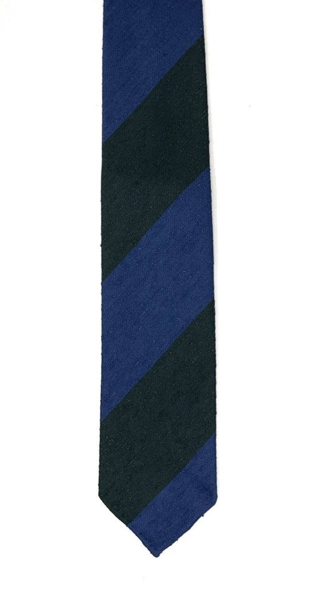 Unlined Blue Green Regimental Shantung Tie - Wilmok