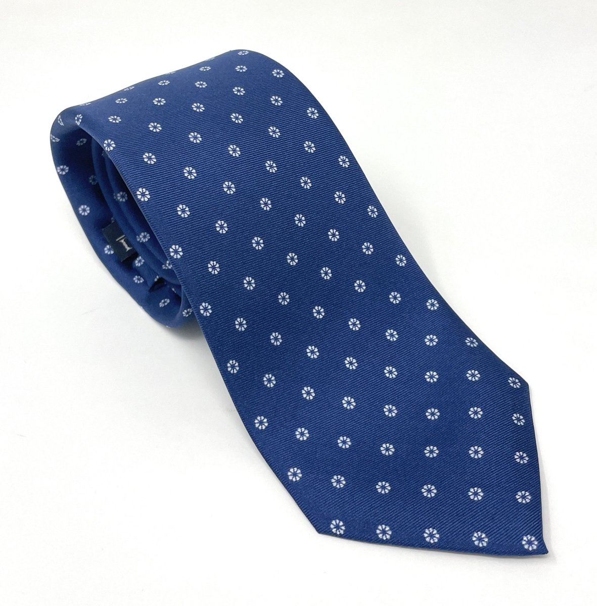 Seven Fold Blue Tie with Micro Flowers