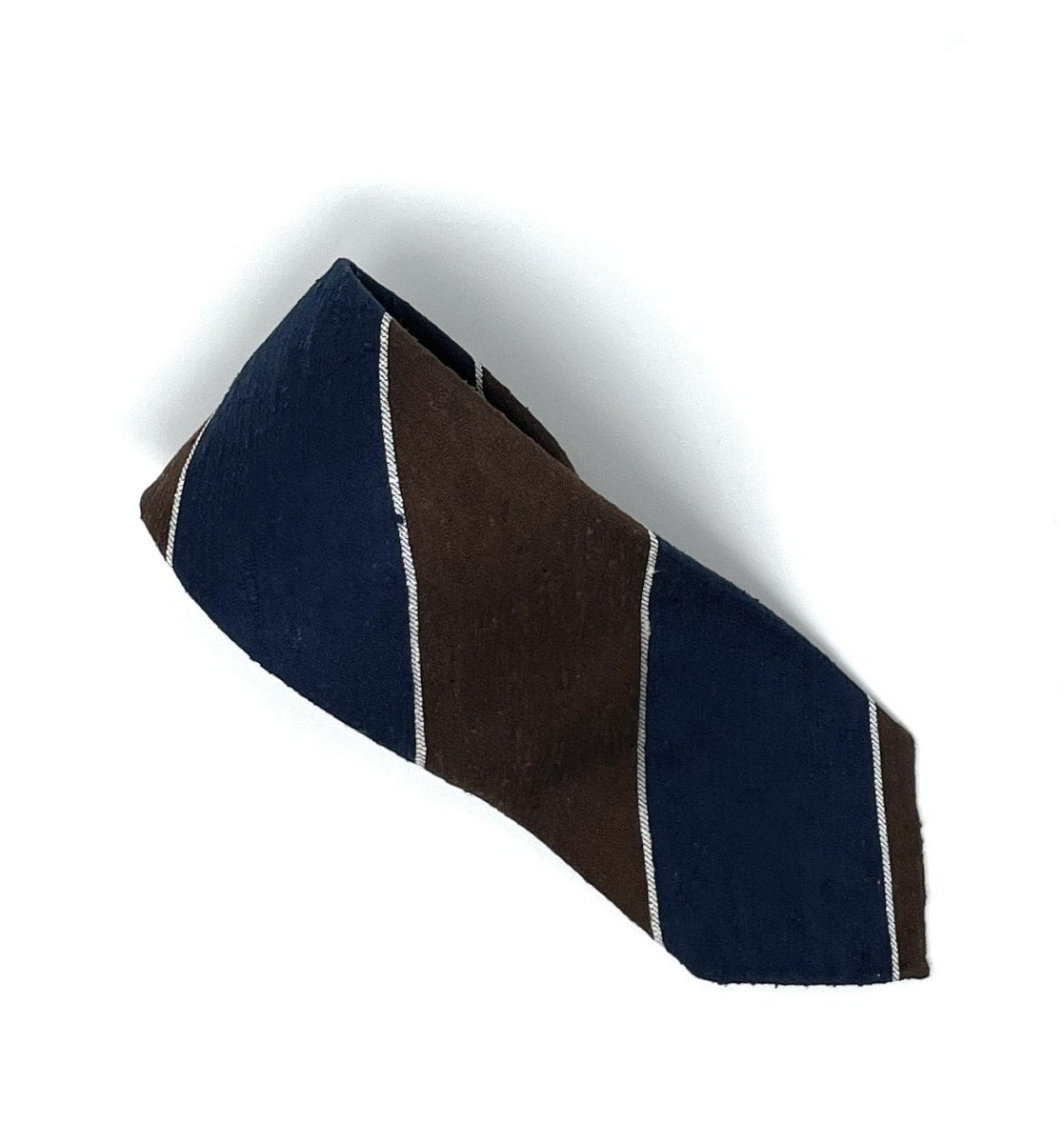 Block Striped Shantung Tie - Navy & Brown – Wilmok