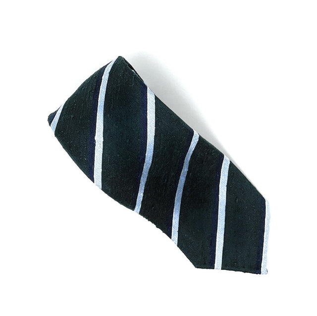 Shantung Untipped Green Blue Mix Striped Tie - Wilmok