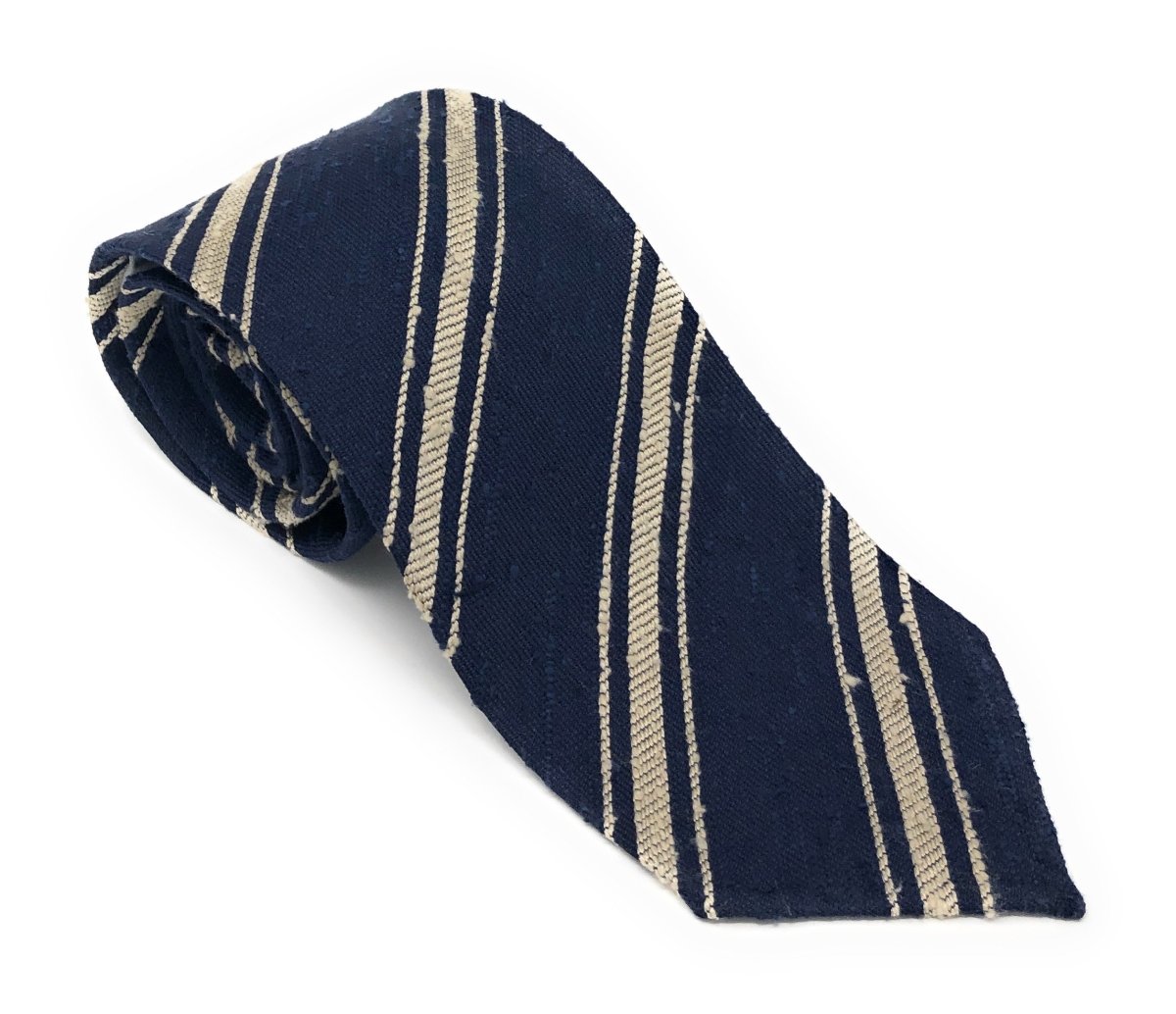 Regimental Shantung Tie - Navy with White Stripes – Wilmok